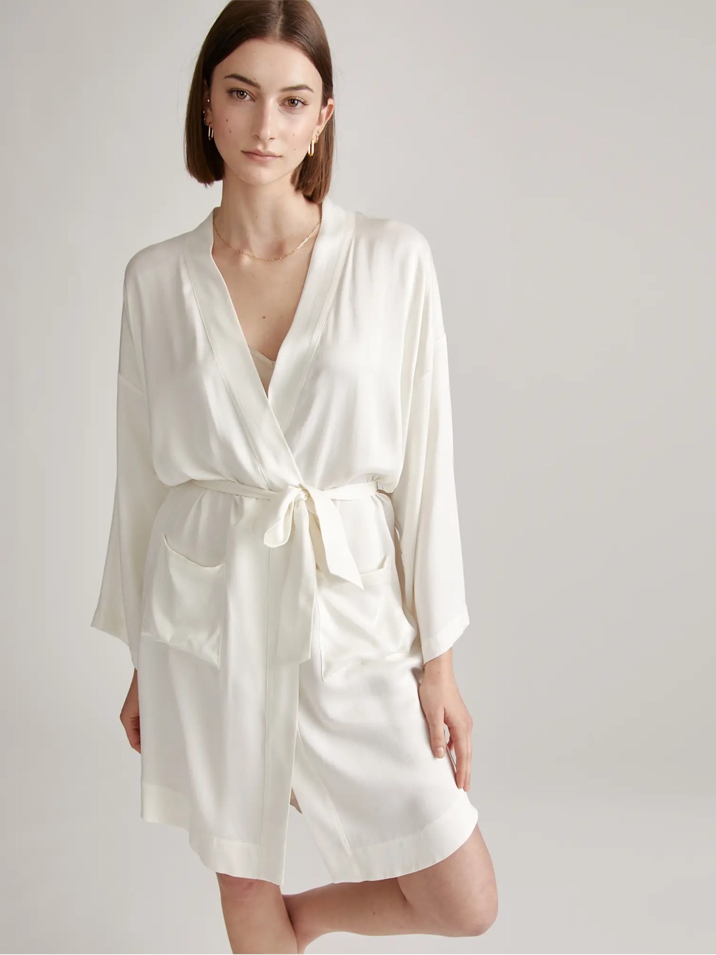 New Quince Womens 100% Mulberry Silk Washable Robe Ivory Small Luxury Nwt Womens
